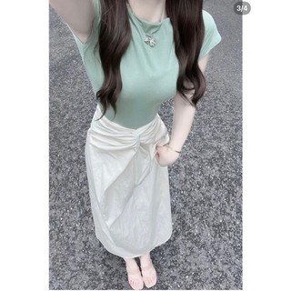 SET ÁO THUN KÈM CHÂN VÁY MIDI (KÈM VIDEO HÌNH THẬT)
