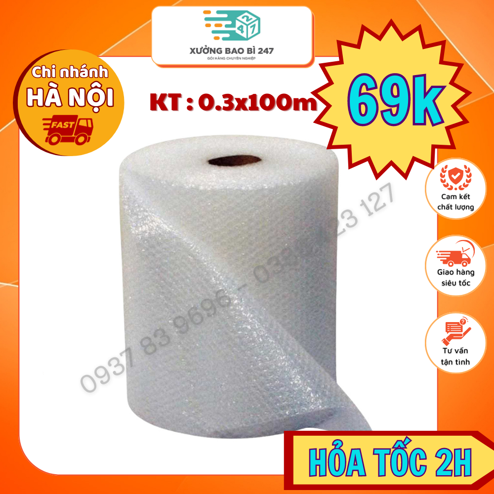 (HỎA TỐC 2H ) 0,3x100M Cuộn Xốp Hơi, Xốp Nổ Bong Bóng Khí- Màng Bọc Chống Sốc Gói Hàng Hóa An Toàn, Chống Va Đập