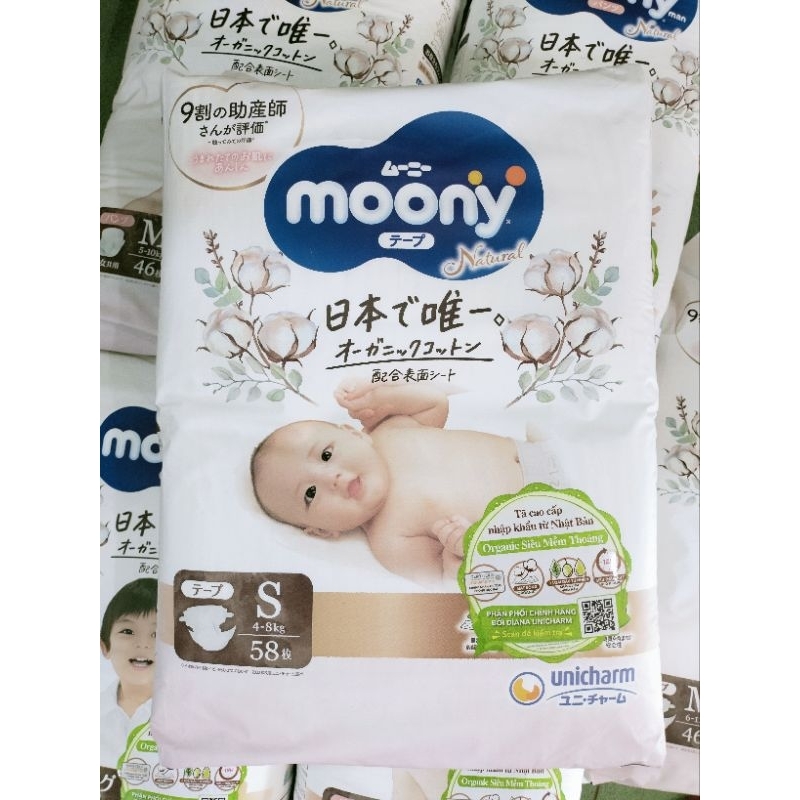 Tã bỉm dán , quần Moony natural S, M, L, Xl