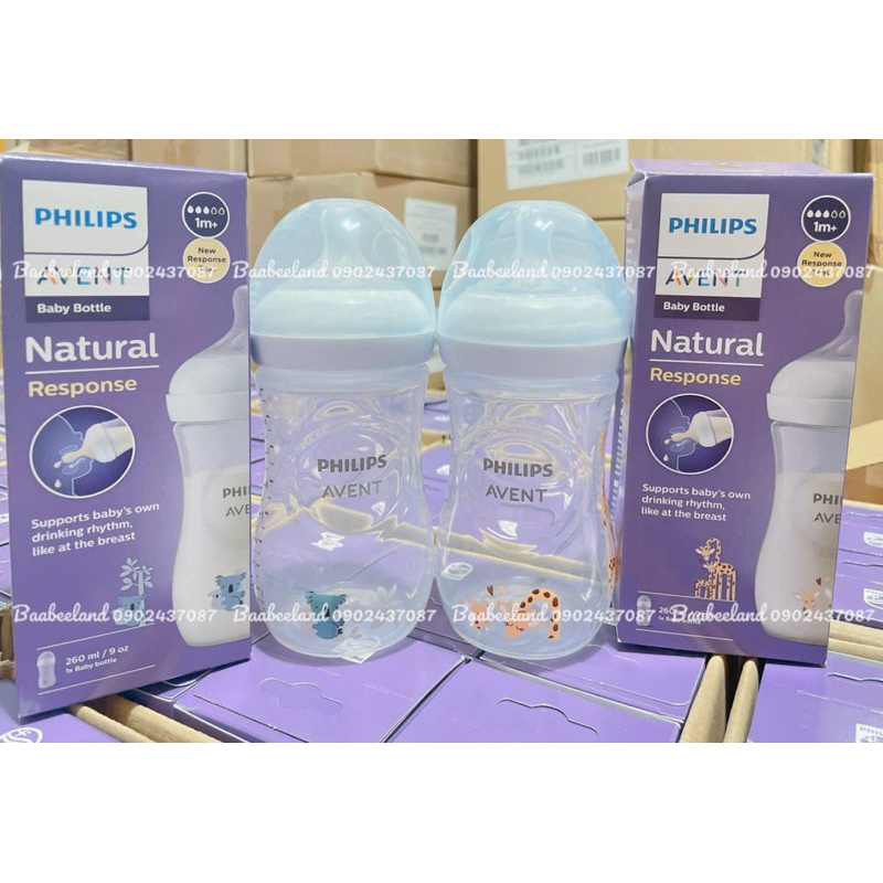 Bình Sữa Philips Avent Natural 260ml Hoạ Tiết Xinh Xắn - BAABEELAND