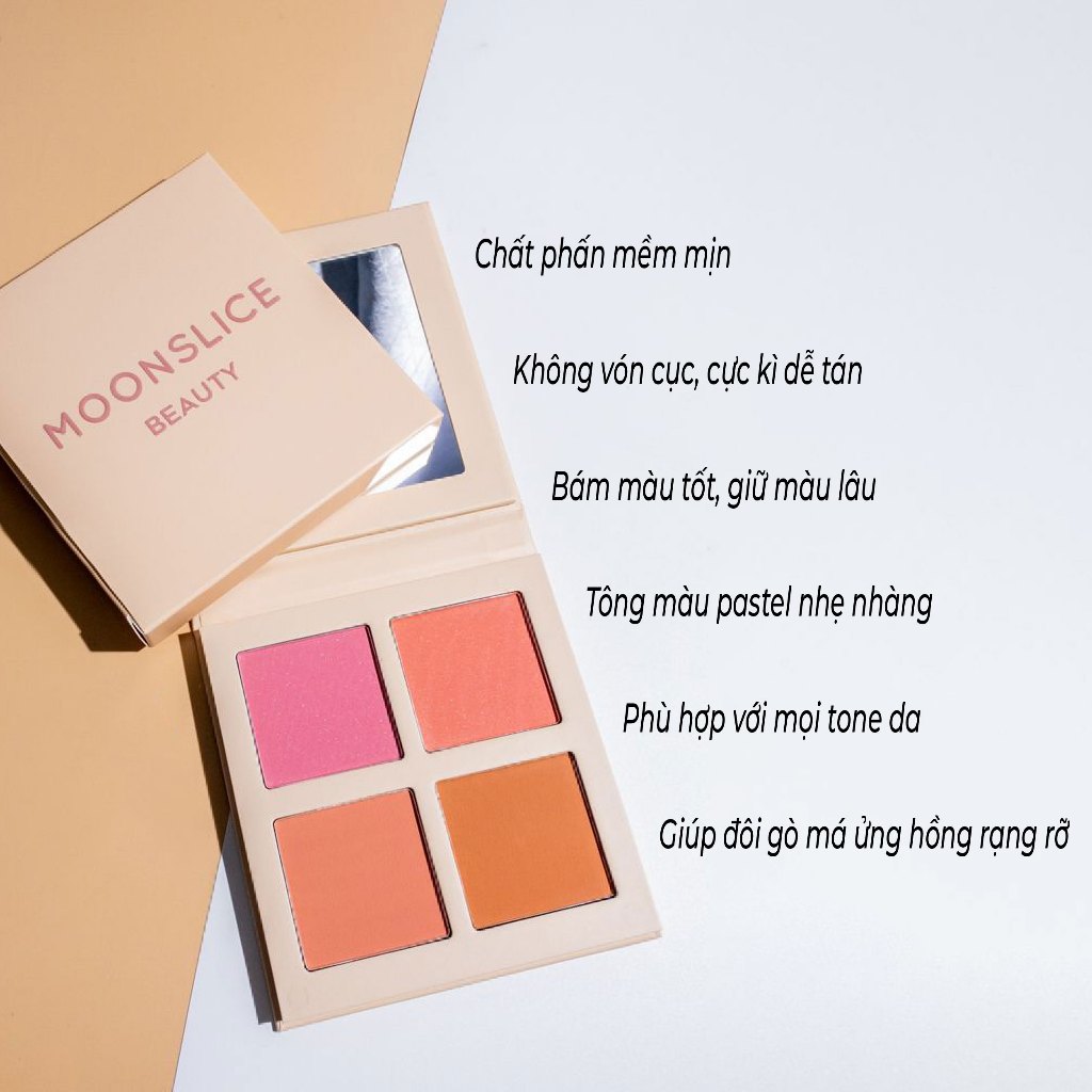 Bảng phấn má hồng MoonSlice Beauty Blushing Moon 4 ô tone hồng cam siêu