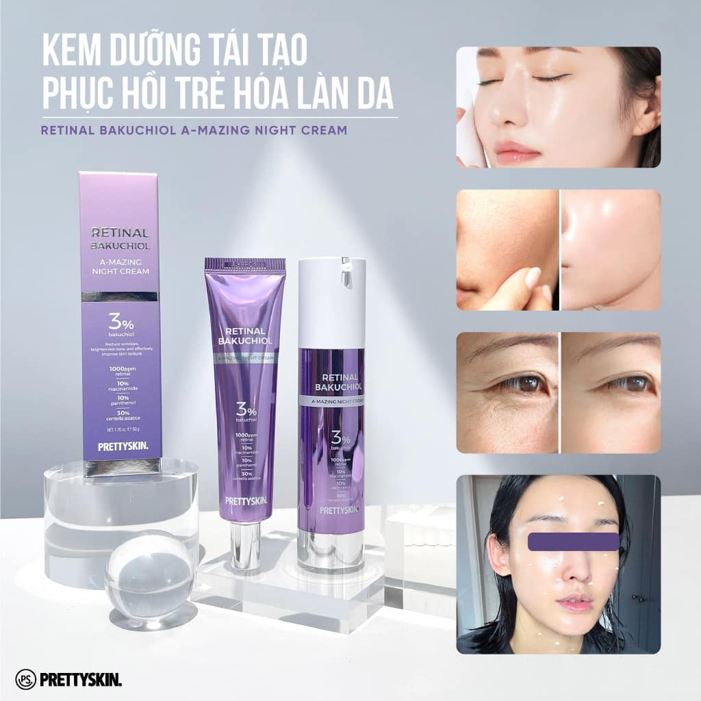 Retinal Pretty Skin, kem dưỡng Pretty Skin Retinal Bakuchiol A-mazing Night Cream Tái Tạo Phục Hồi, Trẻ Hóa Làn Da