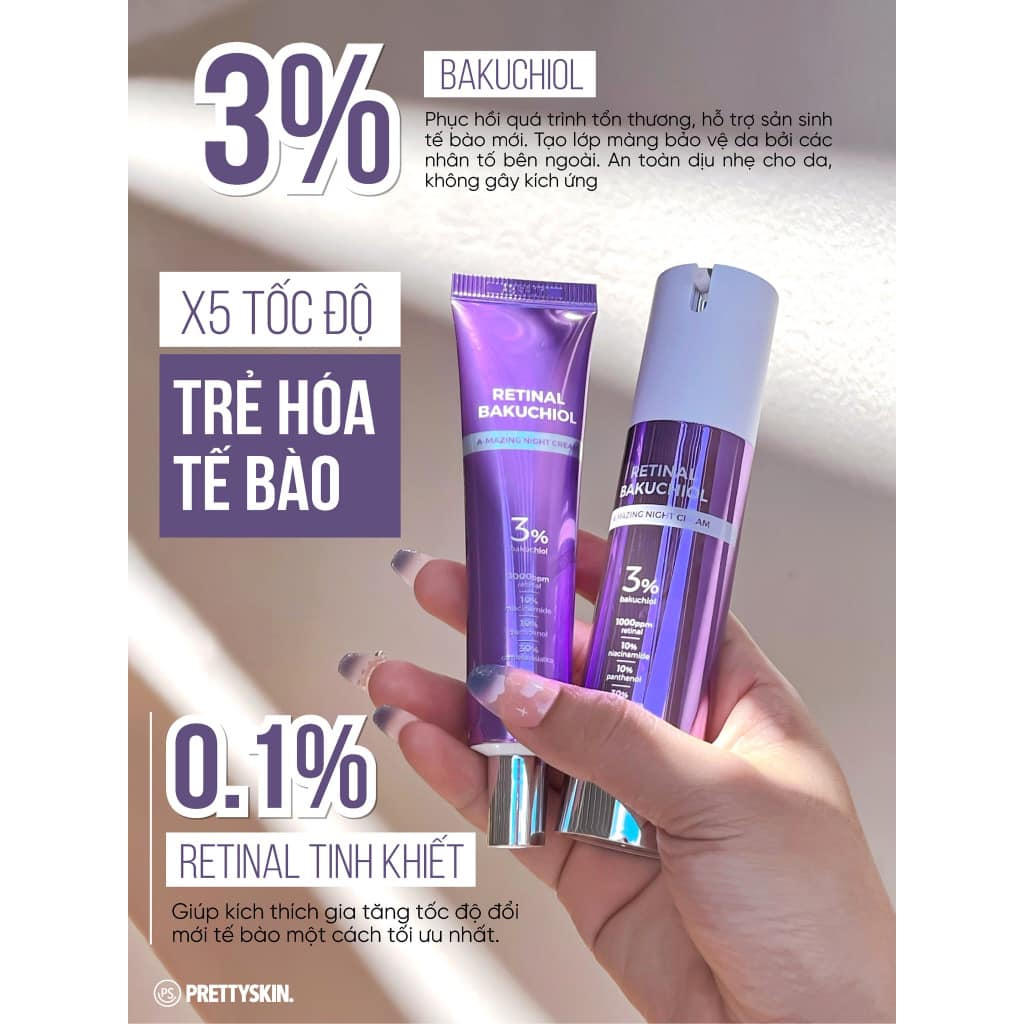 Retinal Pretty Skin, kem dưỡng Pretty Skin Retinal Bakuchiol A-mazing Night Cream Tái Tạo Phục Hồi, Trẻ Hóa Làn Da
