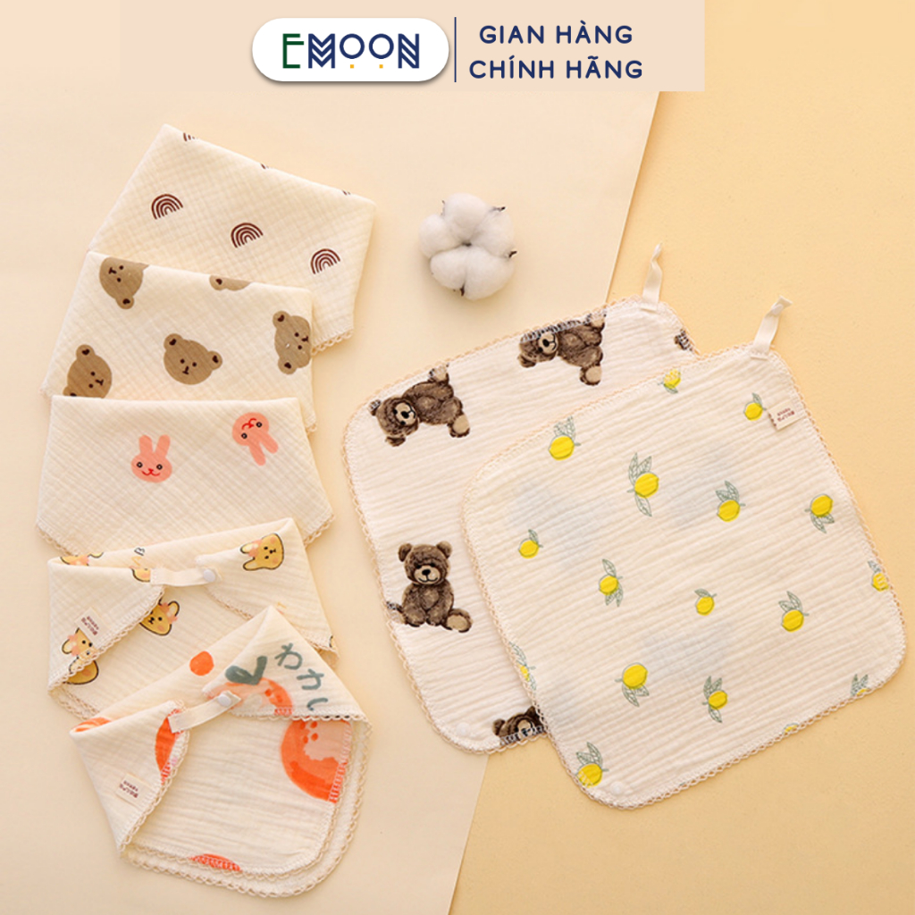 Khăn sữa xô cho bé EMOON vải muslin dày 4 lớp siêu mềm, thấm hút tốt,an toàn cho da bé đổi được thành yếm đeo cổ ăn dặm