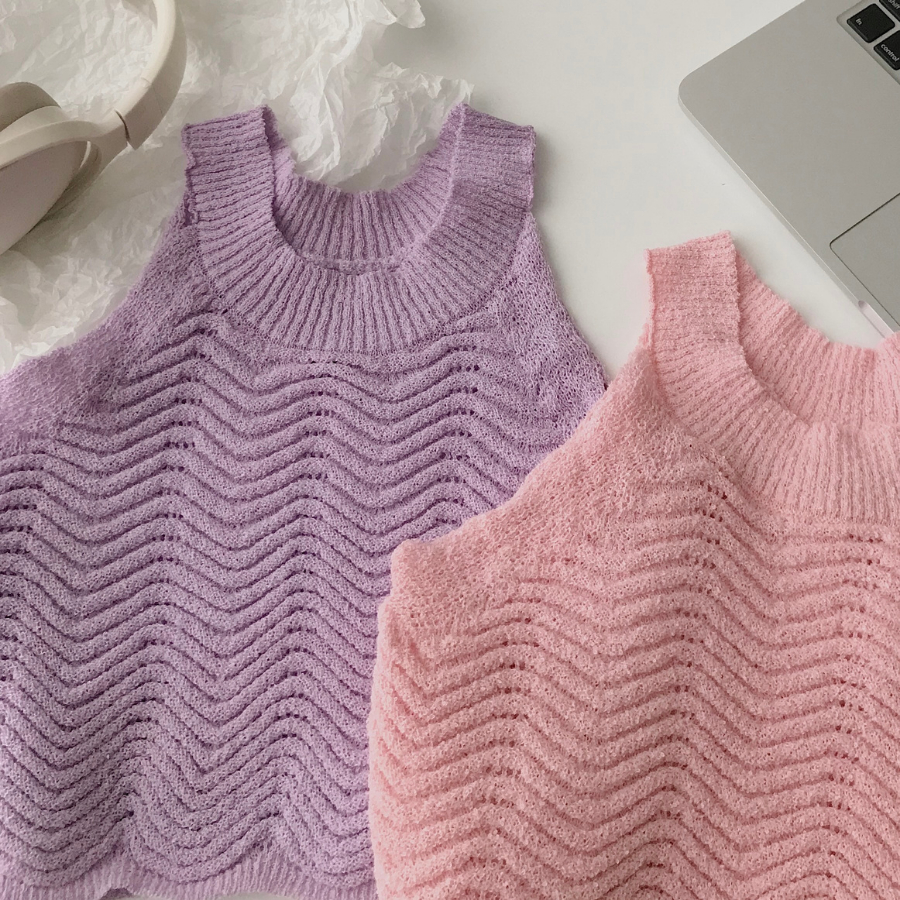 Áo croptop không tay nữ chất vải len dập sóng BXI 10585 - Jemcloset