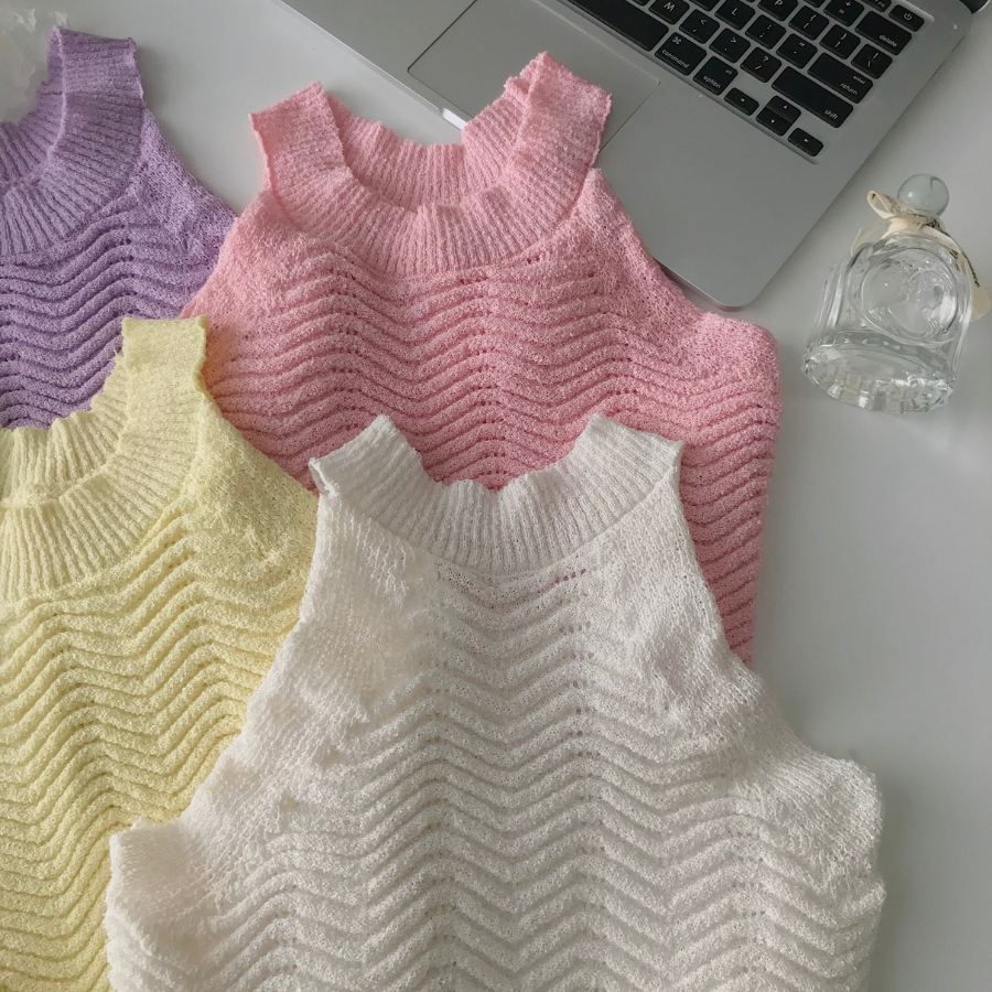 Áo croptop không tay nữ chất vải len dập sóng BXI 10585 - Jemcloset