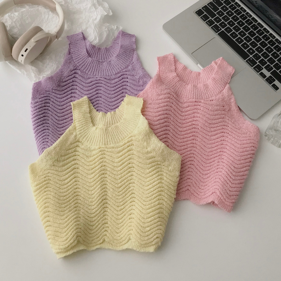 Áo croptop không tay nữ chất vải len dập sóng BXI 10585 - Jemcloset