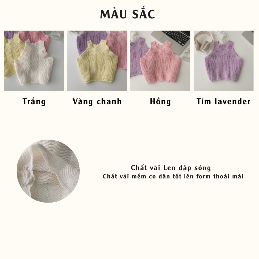 Áo croptop không tay nữ chất vải len dập sóng BXI 10585 - Jemcloset