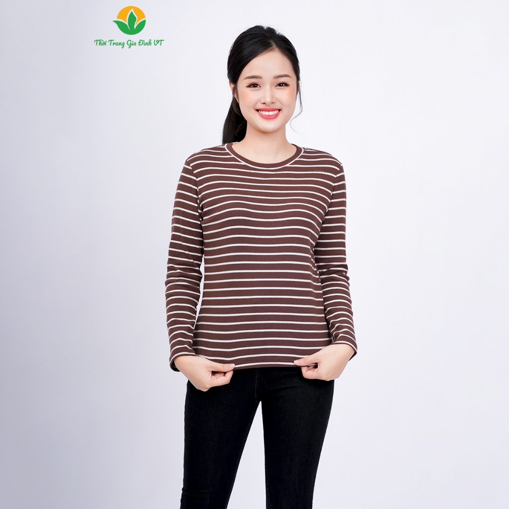 Áo cotton dệt kim nữ tay kẻ thời trang Việt Thắng - A11.2303