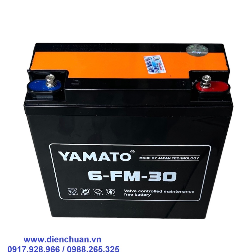 Ắc quy Yamato 12V 30Ah dùng cho kích điện, loa kéo, thắp sáng, quạt 12V, lưu trữ Solar