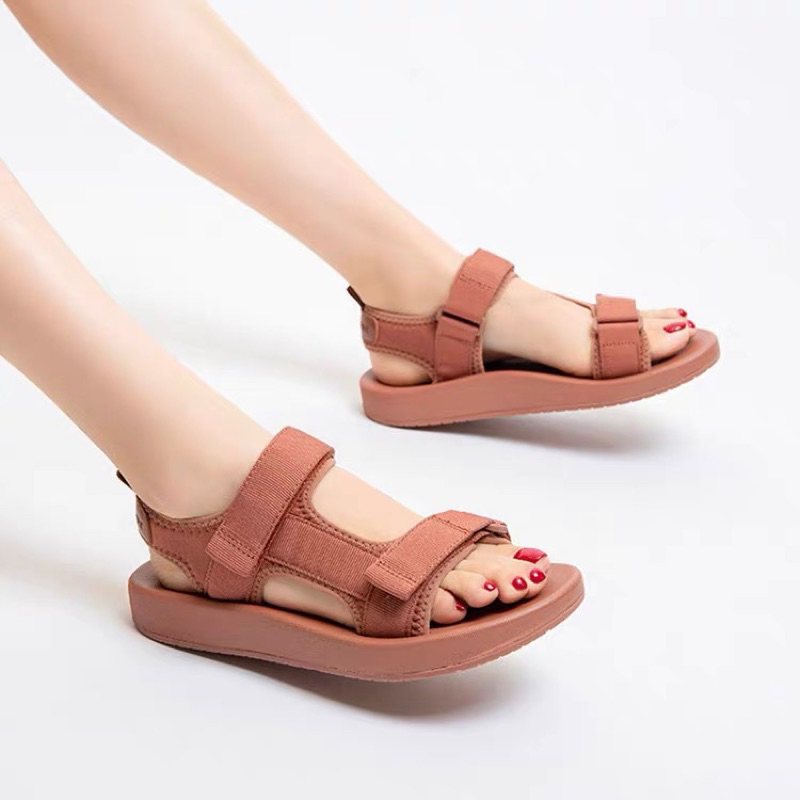 Giày sandal đế bằng 2 quai fashion quai dán xé điều chỉnh cao cấp siêu nhẹ thoáng khí êm chân