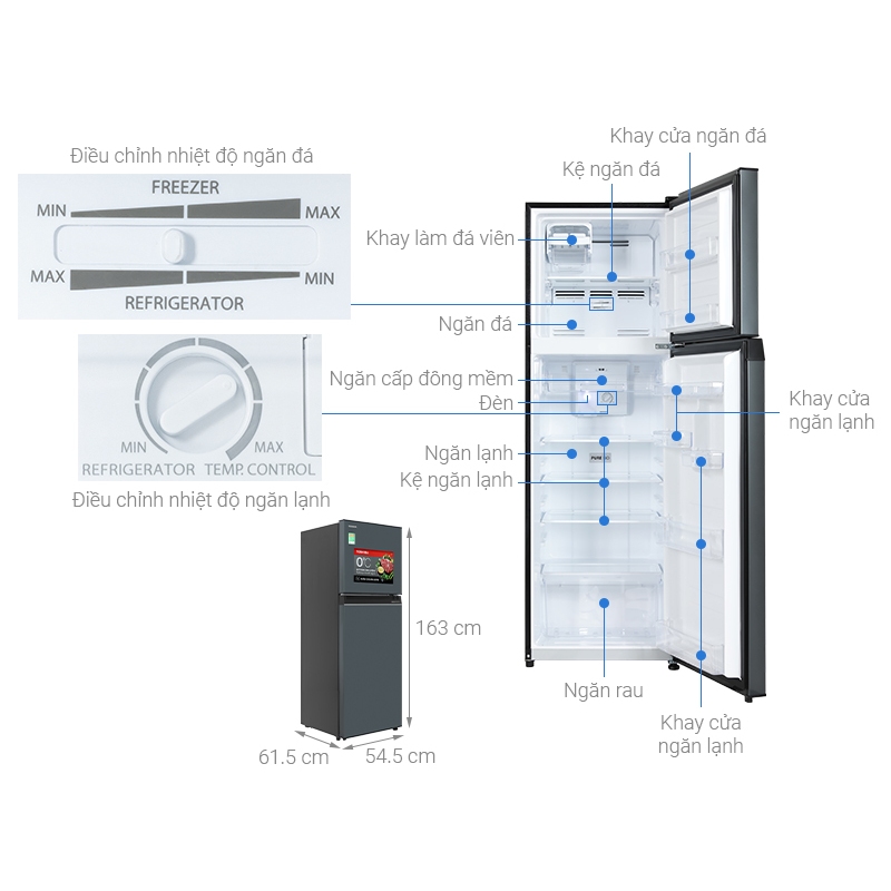 Tủ lạnh Toshiba Inverter 253 lít GR-RT329WE-PMV