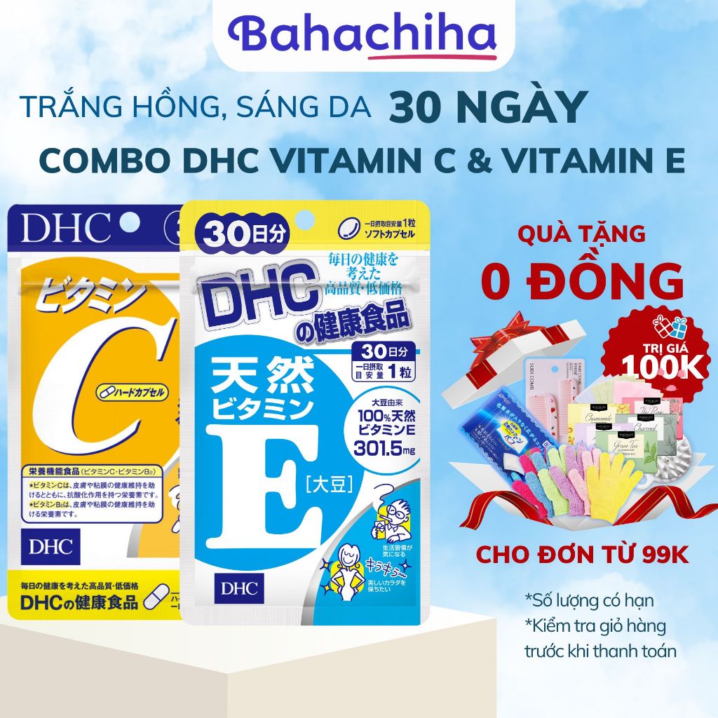 Combo viên uống DHC Nhật Bản trắng hồng và mịn màng 30 ngày (VitaminE & VitaminC) - Bahachiha