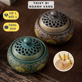 Lư gốm xông trầm hương đỉnh đốt nhang vòng,nhang tăm họa tiết cao cấp