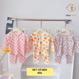 Set 3 bộ dài tay xuất dư bé gái cổ ren dễ thương