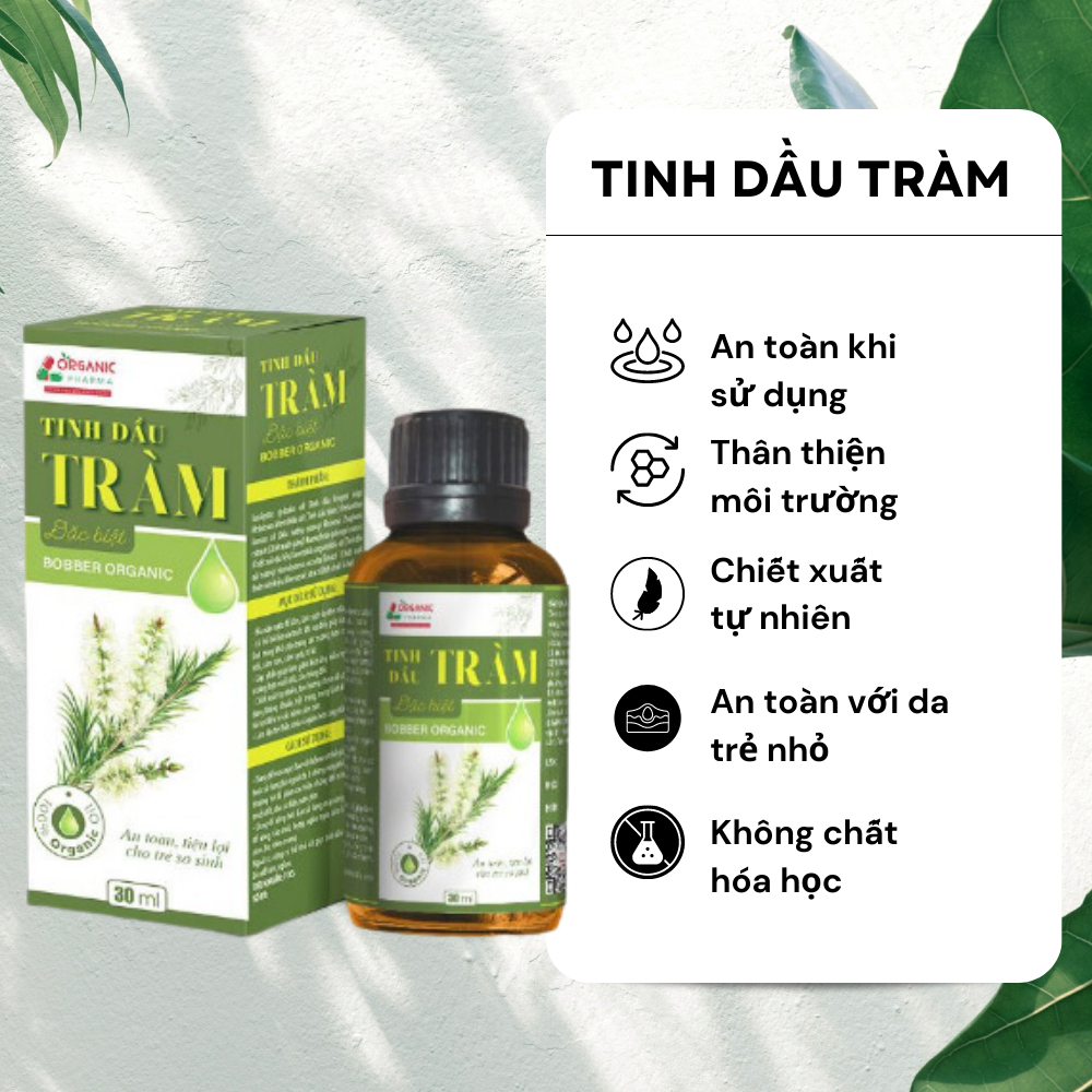 Tinh dầu tràm Bobber Organic, Tinh dầu nguyên chất giảm kích ứng da, cảm lanh, cảm cúm, đau mỏi chân tay, Hộp 30ml