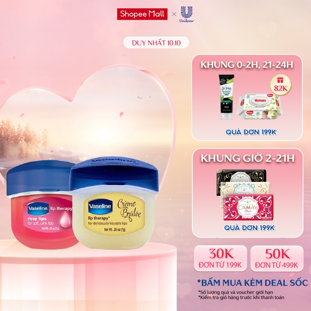 Combo 2 sáp dưỡng môi Vaseline dạng hũ Lip Therapy: hồng xinh Rosy Lips & ngọt ngào Creme Brulle (7gx2)