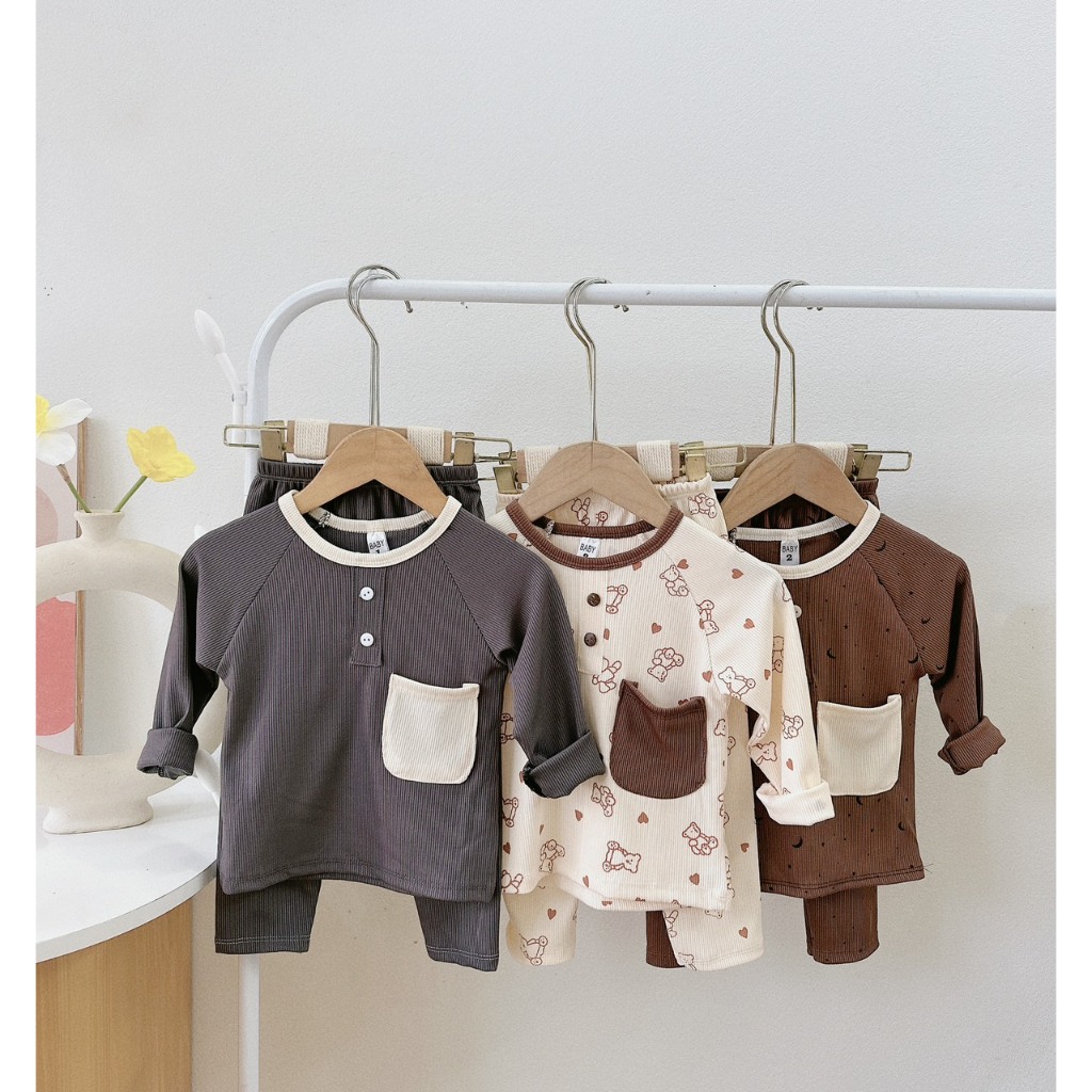 Bộ dài tay len tăm cổ màu họa tiết thu đông cho bé 6-18kg Namkidshop