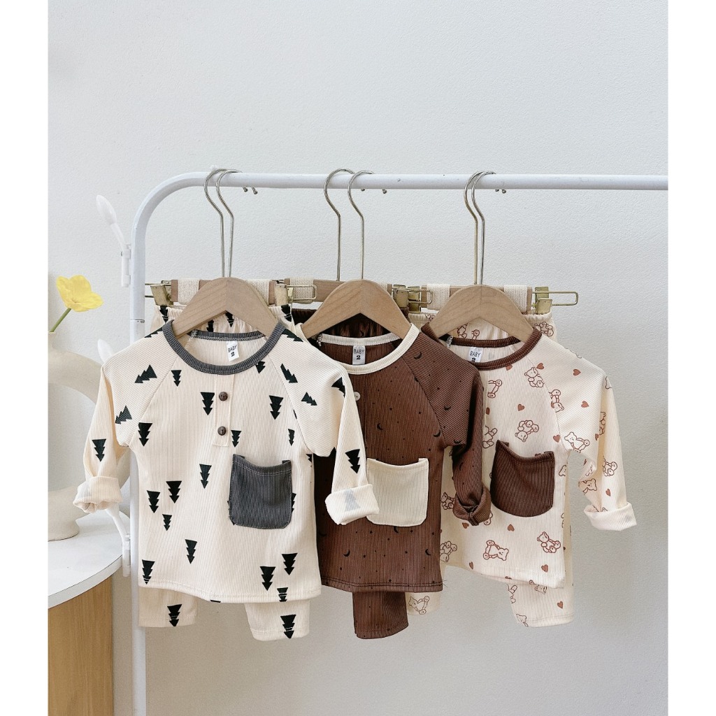 Bộ dài tay len tăm cổ màu họa tiết thu đông cho bé 6-18kg Namkidshop