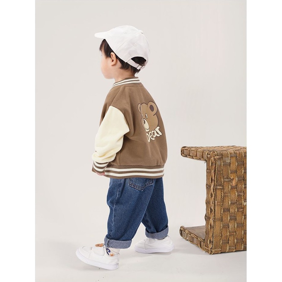 Áo khoác bomber nỉ loại đẹp GẤU BEAR thu đông cho bé 10-25kg Namkidshop
