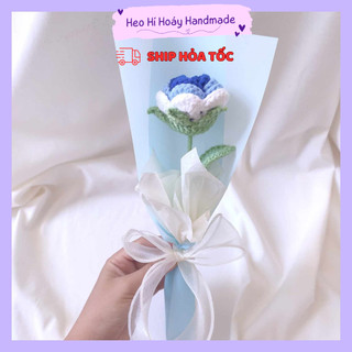 Bó hoa hồng len xanh dương by Heo Hí Hoáy