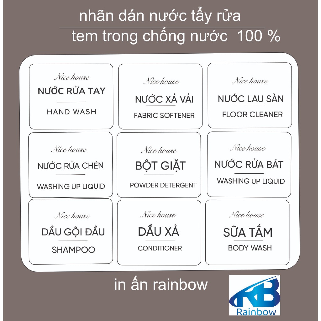 Tem Nhãn Dán Trong Suốt Chai Đựng Dầu Gội, Sữa Tắm, Nước Rửa Tay, Nước Rửa Bát, Dầu Xả