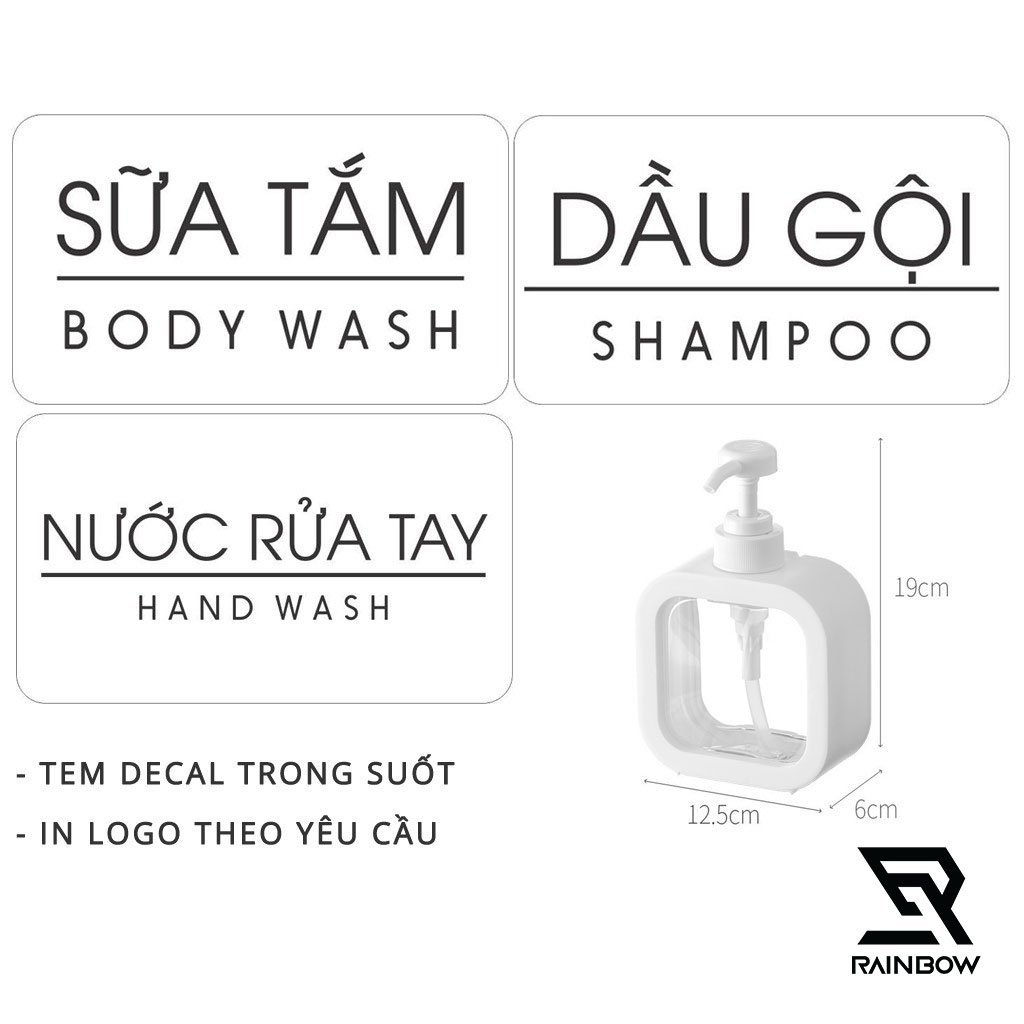 Tem Nhãn Dán Trong Suốt Chai Đựng Dầu Gội, Sữa Tắm, Nước Rửa Tay, Nước Rửa Bát, Dầu Xả