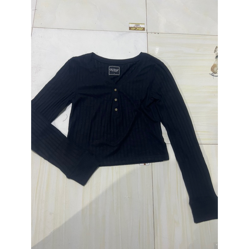 Áo dệt kim dài tay crop top vnxk