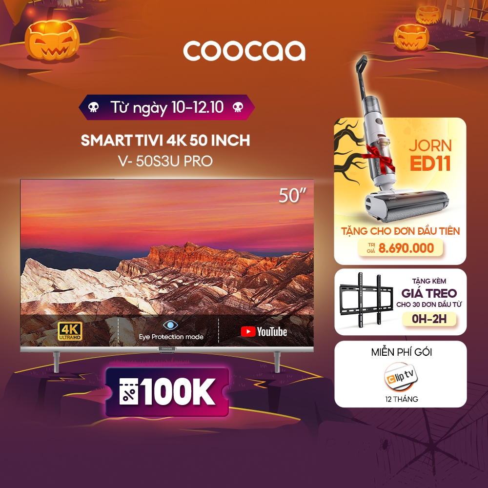 SMART TV 4K COOCAA 50 inch viền mỏng- Youtube - Model 50S3U Pro - Lắp Đặt Miễn Phí