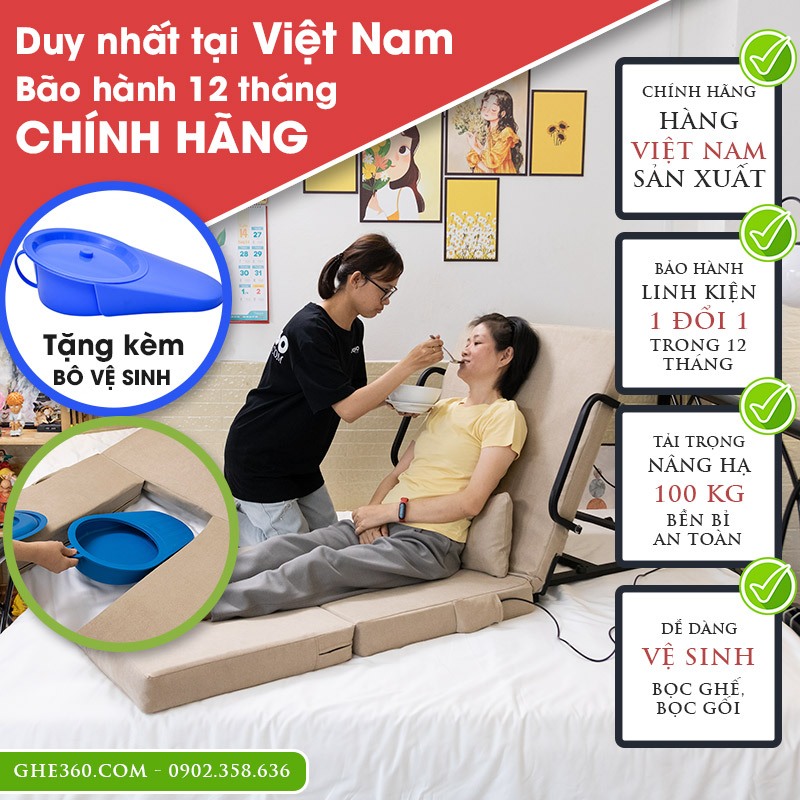 MBF 360 PLUS - Ghế tựa lưng, bục tựa lưng để trên giường cho người bệnh, người già, hỗ trợ nâng hạ bằng điện