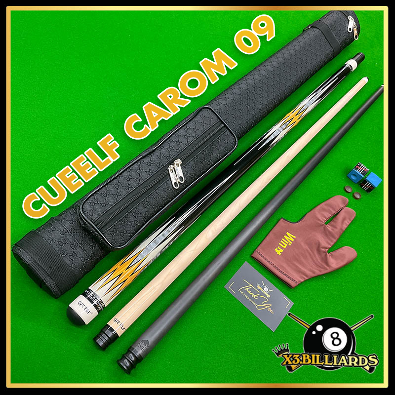 Cơ Bida CUEELF Carom 09 Ngọn Full Carbon RHINO (Pool Lỗ Libre 3C) Ren Radial Gậy Bi A 3 Băng Tặng Bao Da, Lơ FURY