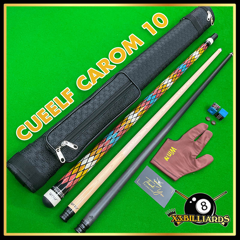 Cơ Bida CUEELF Carom 10 Ngọn Full Carbon RHINO (Pool Lỗ Libre 3C) Ren Radial Gậy Bi A 3 Băng Tặng Bao Da, Lơ FURY