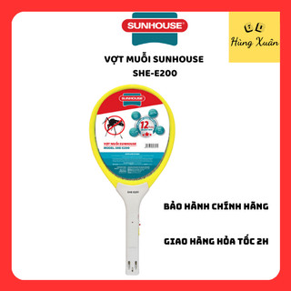 Vợt muỗi Sunhouse SHE-E200 màu vàng, tích hợp đèn báo sạc tiện dụng, nhựa ABS chịu va đập mạnh.
