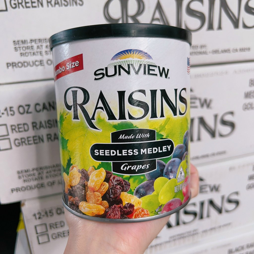 Nho khô không hạt Sunview Raisins chuẩn Mỹ 425g (lon)