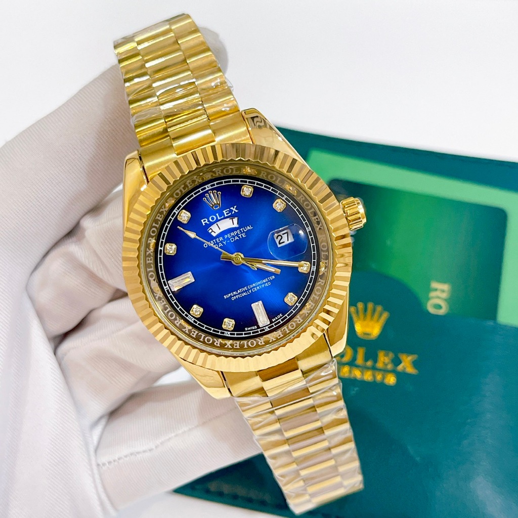 Đồng Hồ Nam Rolex Day - Date Viền Băm, Size Mặt 40mm, Dây Nguyên Khối, Kính Khoáng Chống Trày, Máy Pin, Bảo Hành 6 Tháng