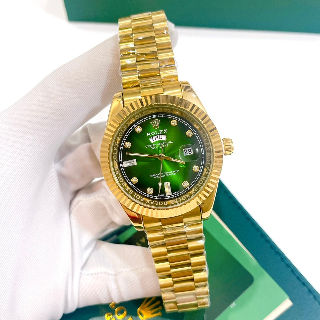 Đồng Hồ Nam Rolex Day - Date Viền Băm, Size Mặt 40mm, Dây Nguyên Khối, Kính Khoáng Chống Trày, Máy Pin, Bảo Hành 6 Tháng