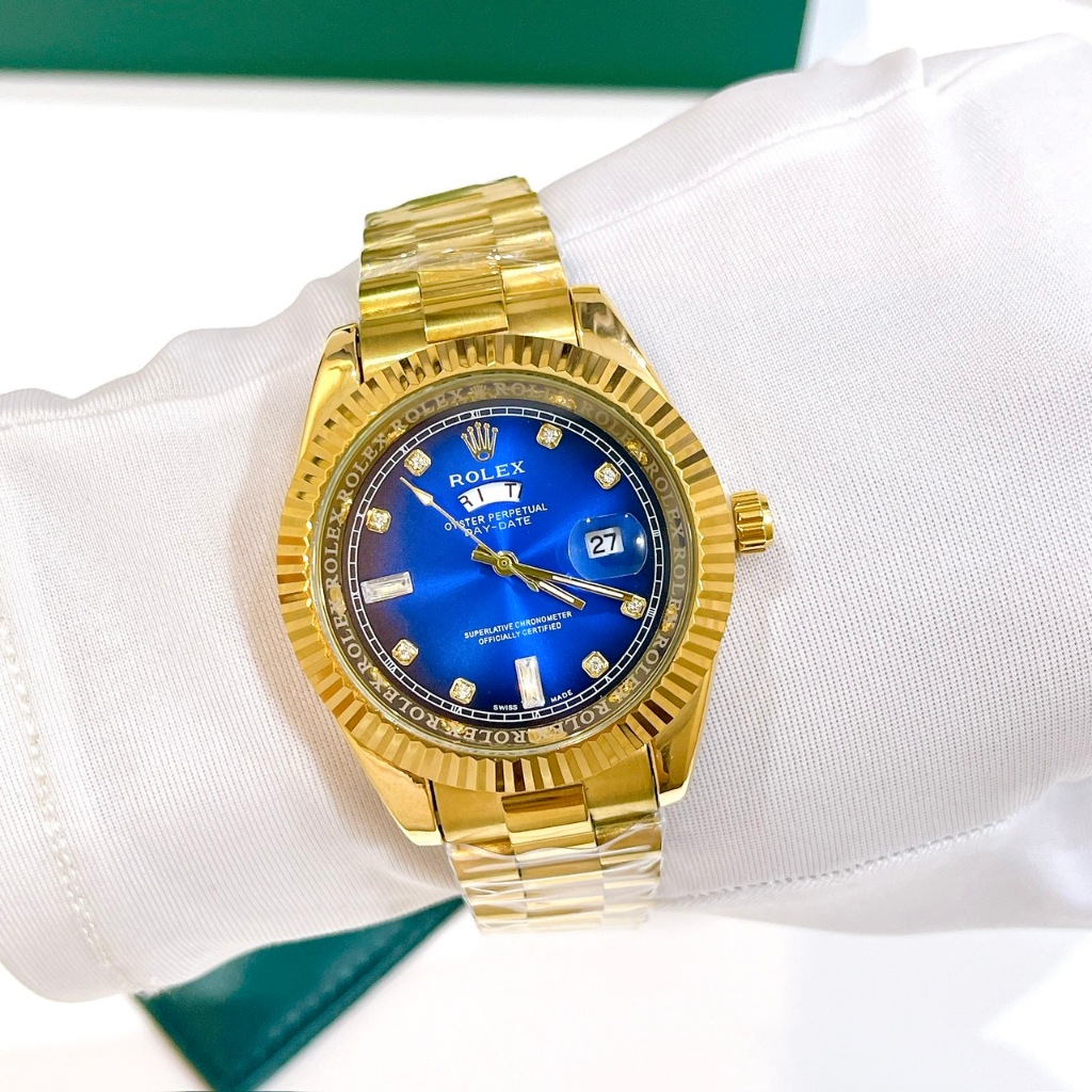 Đồng Hồ Nam Rolex Day - Date Viền Băm, Size Mặt 40mm, Dây Nguyên Khối, Kính Khoáng Chống Trày, Máy Pin, Bảo Hành 6 Tháng