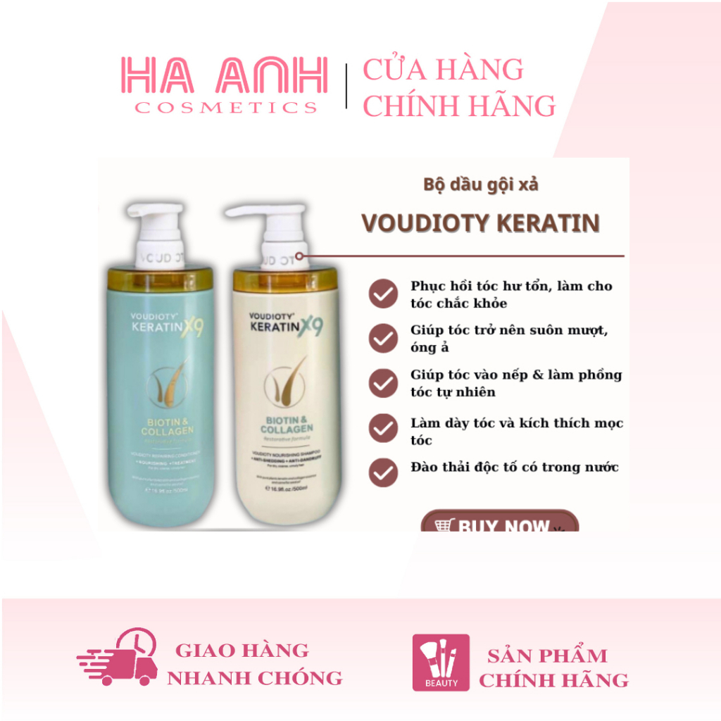 Bộ Dầu Gội Xả Voudioty Keratin X9 Biotin & Collagen 500ml