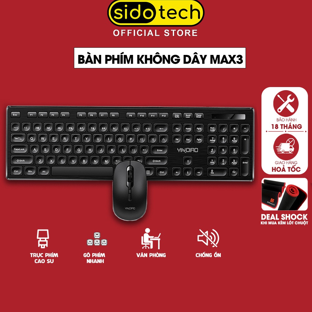 Bộ bàn phím chuột không dây mini wireless SIDOTECH yindiao Max3 combo gồm chuột và bàn phím văn phòng giá rẻ cho pc