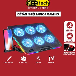 Đế tản nhiệt laptop gaming SIDOTECH ICE F5 6 quạt giá đỡ laptop đèn led rgb chỉnh tốc độ gió làm mát nhanh chống ồn