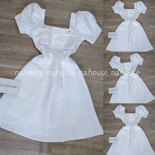 Đầm trắng dáng xòe cổ vuông đi chơi dự tiệc Nahouse váy xốp xếp ly ngực thiết kế đẹp và xinh xắn
