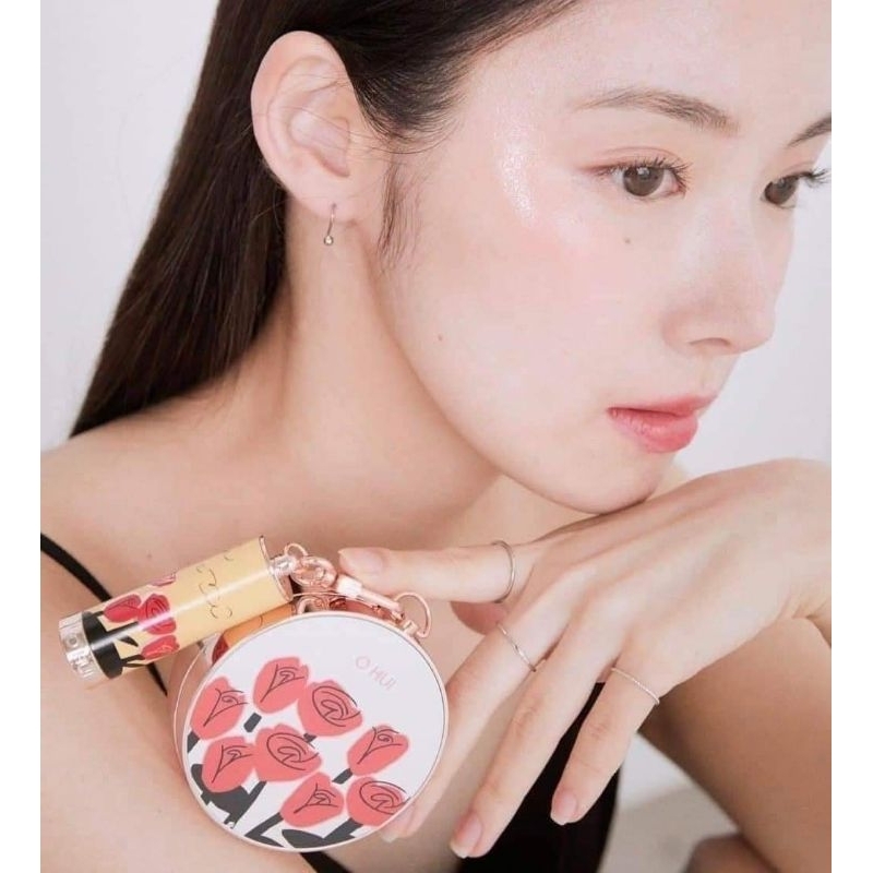 SET CUSHION OHUI Hoa Hồng 3 Món Phấn Nước + Lõi + Son Mini - Quà Tặng Tết