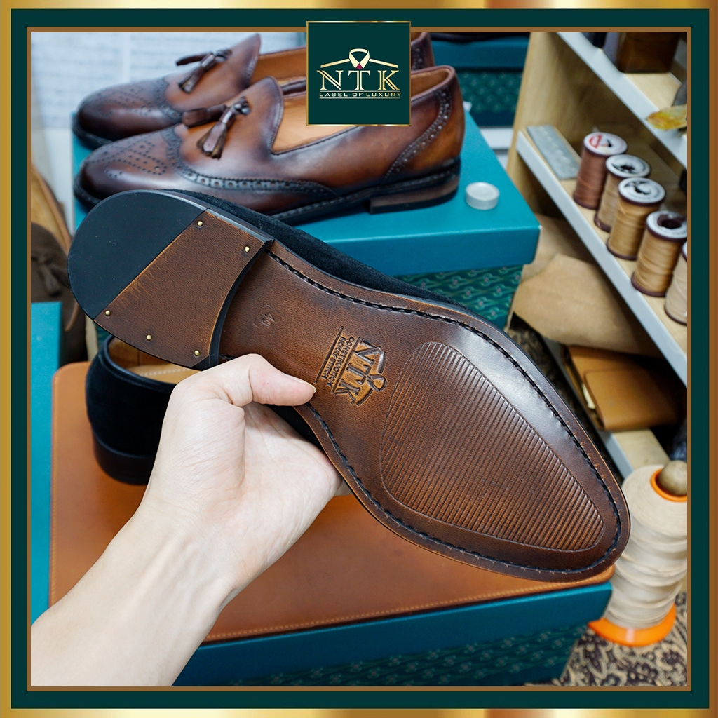 Giày da lộn cổ điển belgian loafer, chính hãng NTK Luxury, giày lười unisex cao cấp màu ĐEN da thật bảo hành 24 tháng