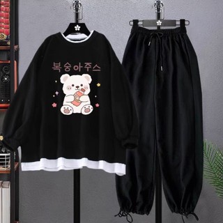 Sét Bộ Quần Áo Nỉ Nữ Bo Chun Gấu DVGIT In Hình Đẹp Chất Liệu Cotton Mềm Mịn Kiểu Dáng Phong Cách Hàn Quốc