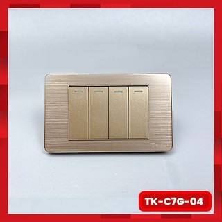 Công tắc 4 nút màu vàng mặt hợp kim 1 chiều và 2 chiều chính hãng tenko tk-c7g-04