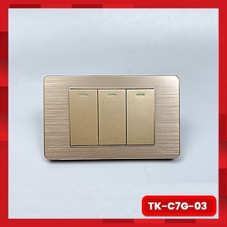 Công tắc 3 nút màu vàng mặt hợp kim 1 chiều và 2 chiều chính hãng tenko tk-c7g-03