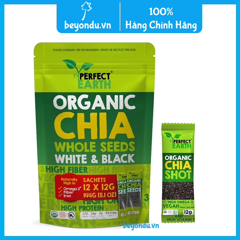 Hạt chia hữu cơ Perfect Earth 12 x 12g - Organic Chia Whole Seeds