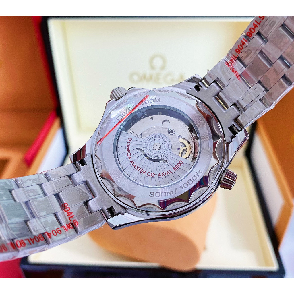 Đồng hồ Nam OMG 007 cơ tự động 3kim máy Nhật size 40mm mặt đen vỏ trắng dây kim loại