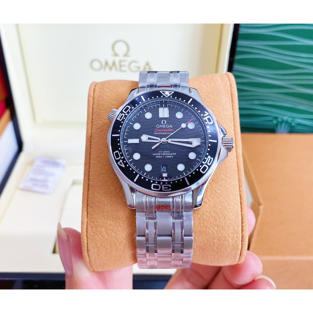 Đồng hồ Nam OMG 007 cơ tự động 3kim máy Nhật size 40mm mặt đen vỏ trắng dây kim loại