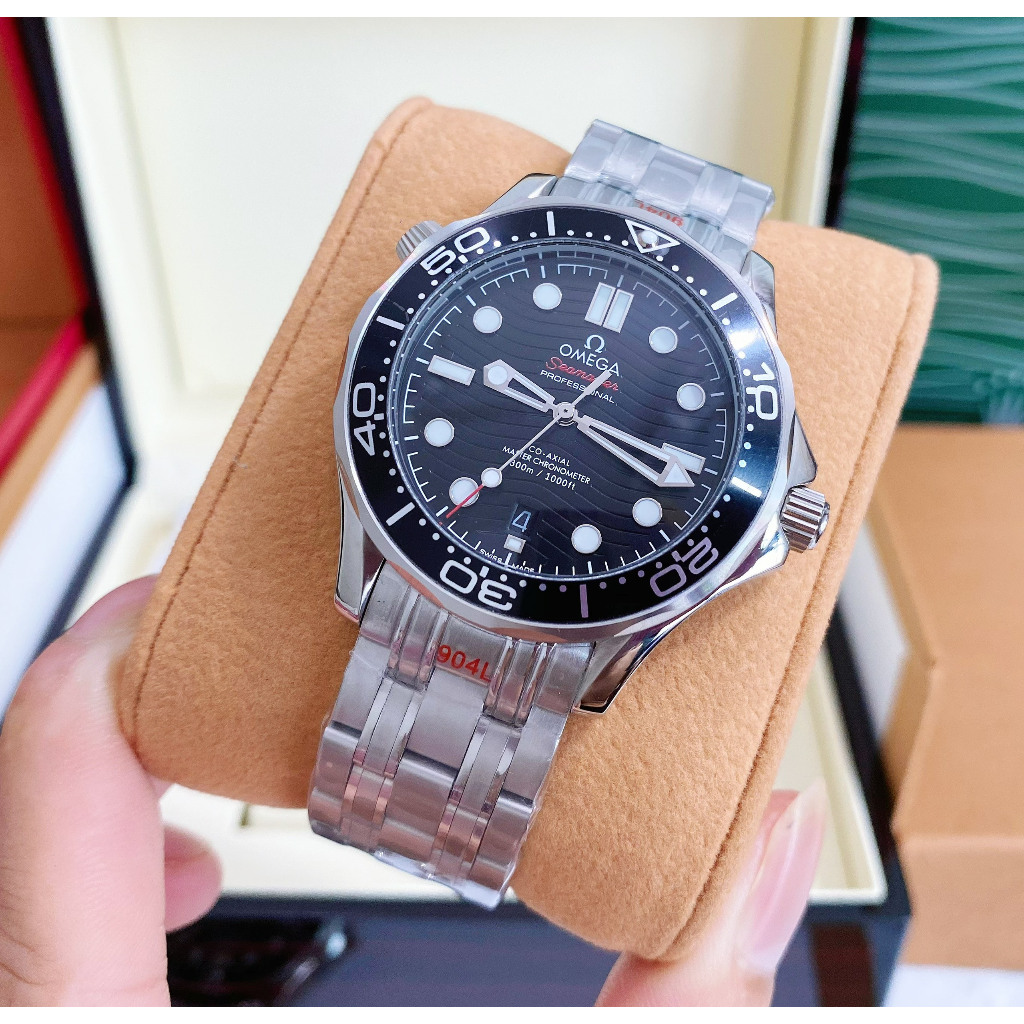 Đồng hồ Nam OMG 007 cơ tự động 3kim máy Nhật size 40mm mặt đen vỏ trắng dây kim loại